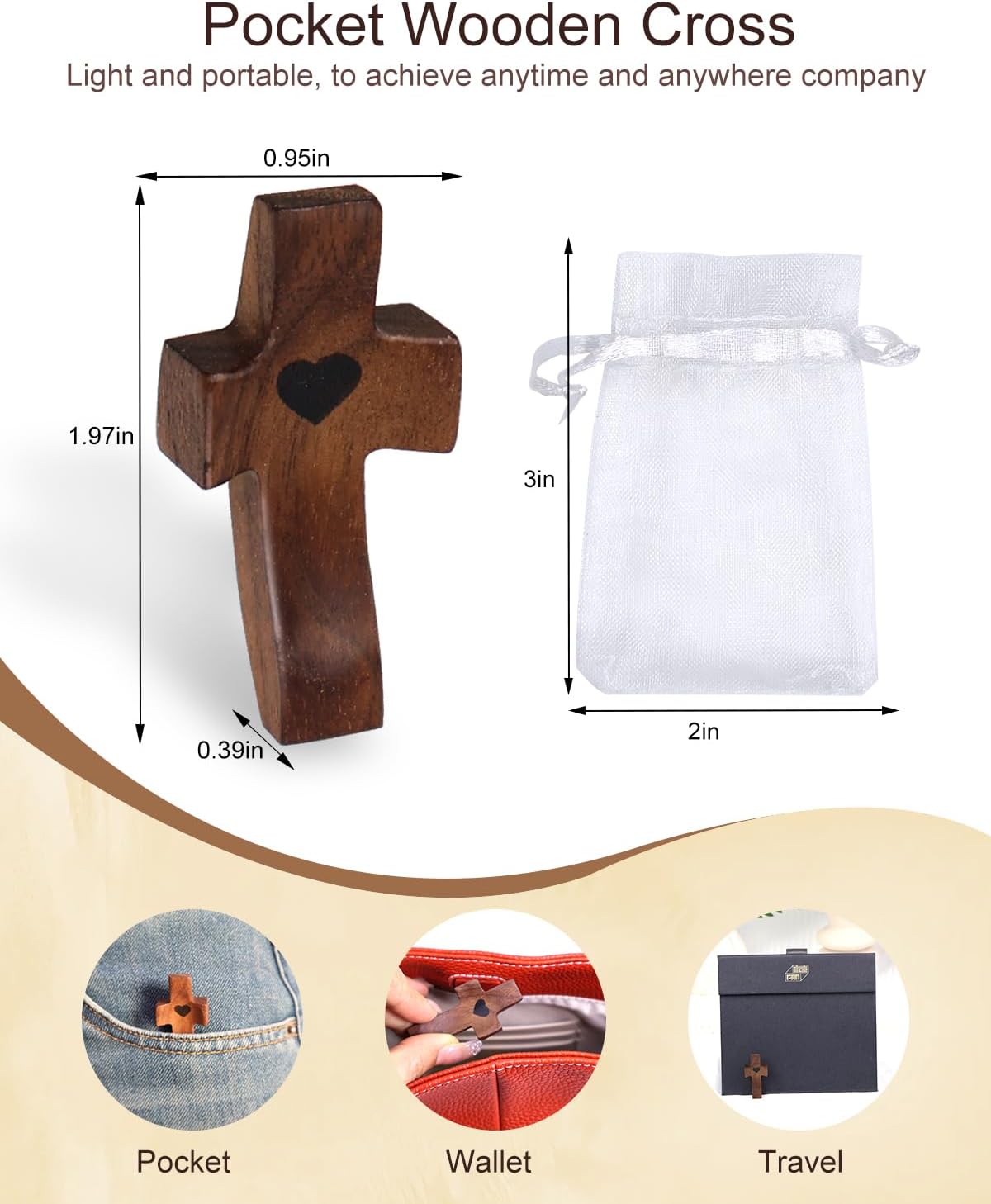 Pocket Wooden Sacred Heart Cross