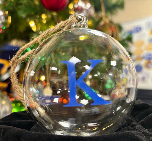 Clear Glass "K" Globe Ornament