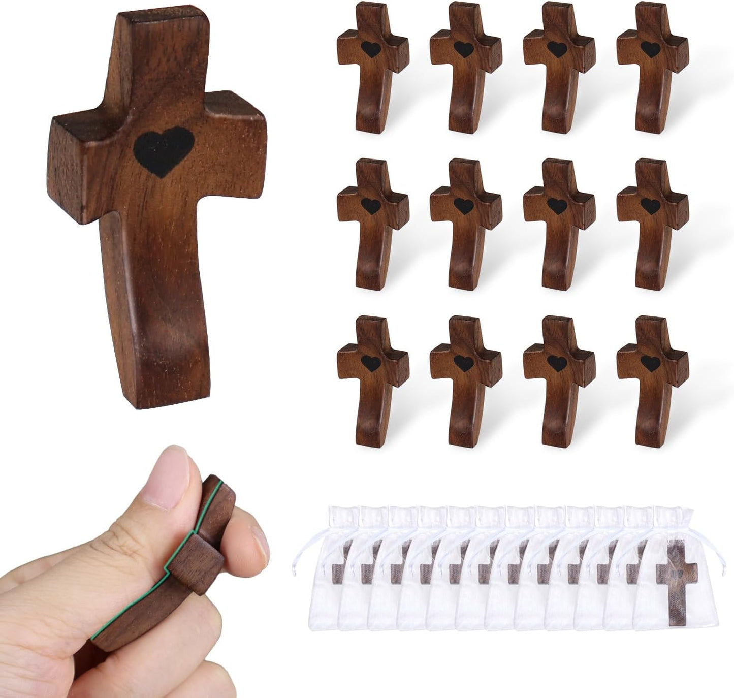 Pocket Wooden Sacred Heart Cross