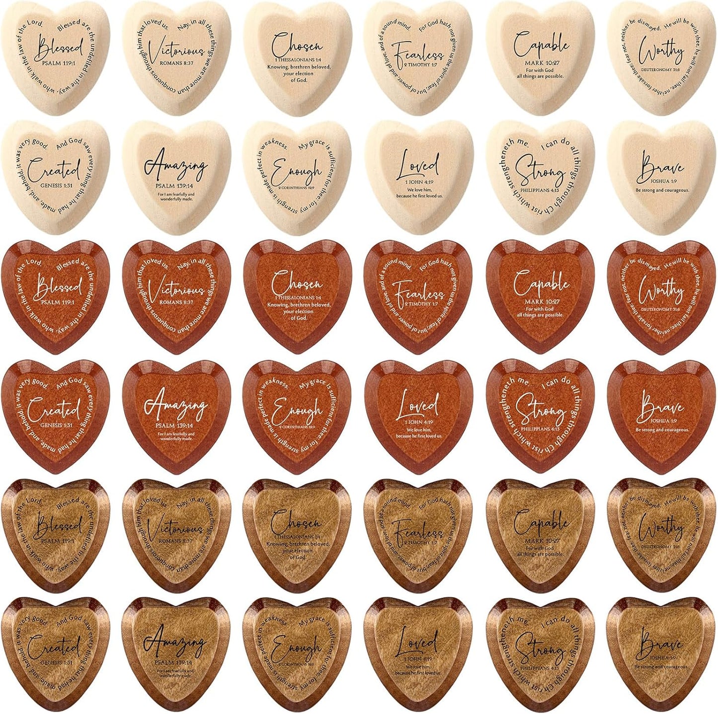 Wooden Heart Tokens with Inspirational Bible Verses