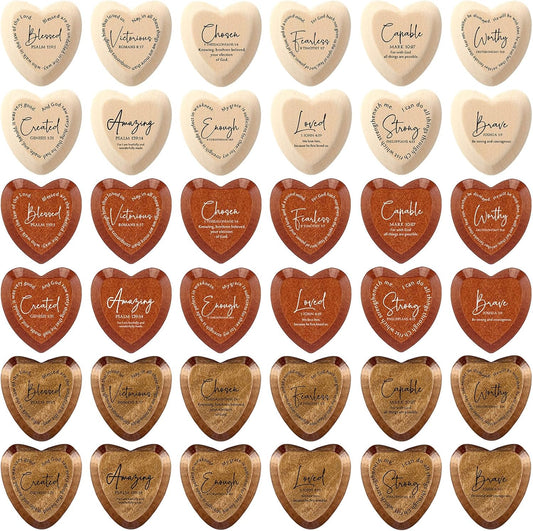 Wooden Heart Tokens with Inspirational Bible Verses